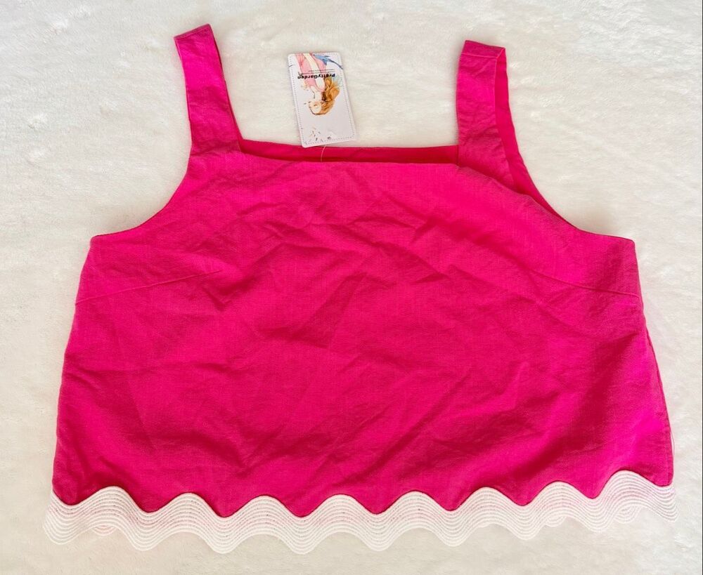 PrettyGarden Hot Pink Scallop Hem Knit Tank Top Square Neck NWT Small